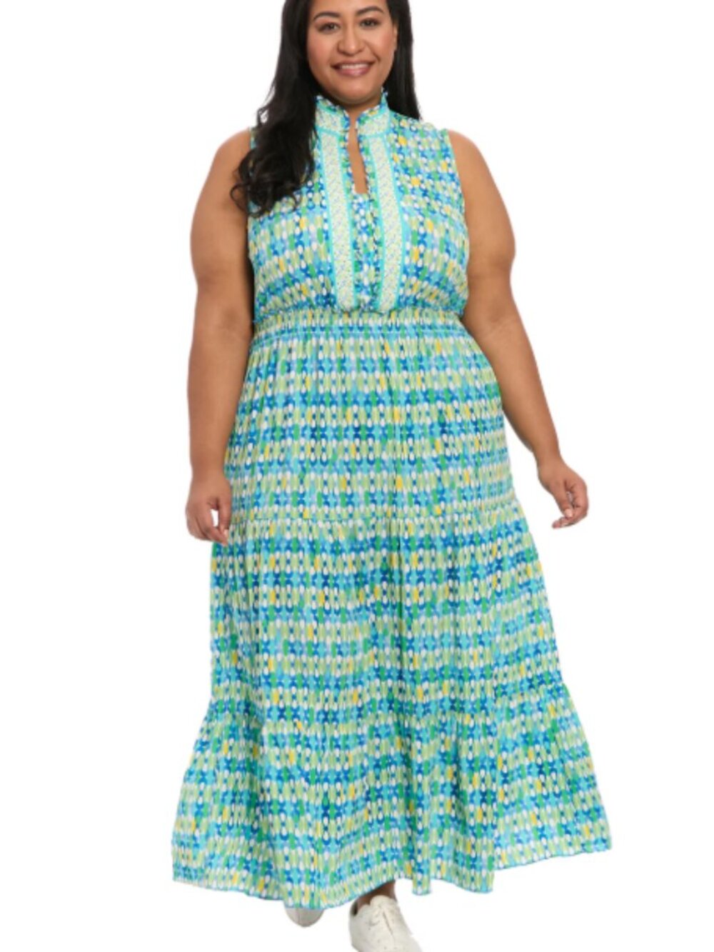 London Times Sleeveless Brooke Maxi Dress in Tear Drop Geo Size 18W